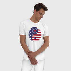 Пижама хлопковая мужская Флаг США и Инь Ян, цвет: белый — фото 2