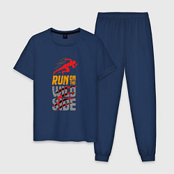 Пижама хлопковая мужская Run on the Wild Side цвета тёмно-синий — фото 1