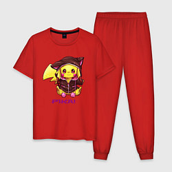 Пижама хлопковая мужская Пикачу в костюме, цвет: красный