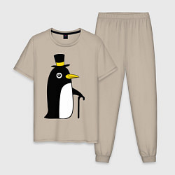 Пижама хлопковая мужская Пингвин в шляпе, цвет: миндальный