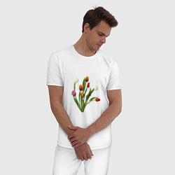 Пижама хлопковая мужская Букет разноцветных тюльпанов, цвет: белый — фото 2