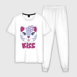 Пижама хлопковая мужская Kiss Cat, цвет: белый