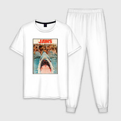 Пижама хлопковая мужская Jaws beach poster, цвет: белый