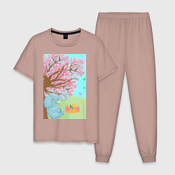 Пижама хлопковая мужская Слоненок на пикнике, цвет: пыльно-розовый