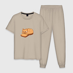 Пижама хлопковая мужская Кот хлеб - Bread Cat, цвет: миндальный