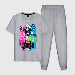 Пижама хлопковая мужская Харли Квинн Неоновые цвета, цвет: меланж