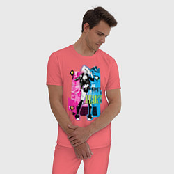 Пижама хлопковая мужская Харли Квинн Неоновые цвета, цвет: коралловый — фото 2