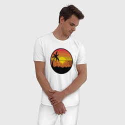 Пижама хлопковая мужская Закат солнце на пляже, цвет: белый — фото 2