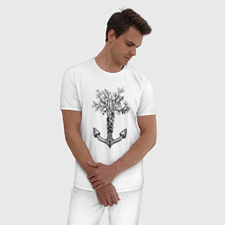 Пижама хлопковая мужская Славянский якорь в виде дерева, цвет: белый — фото 2