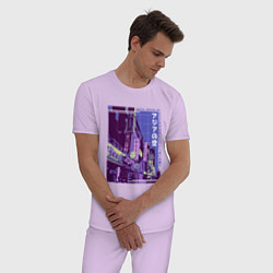 Пижама хлопковая мужская Neon Asian Street Vaporwave, цвет: лаванда — фото 2
