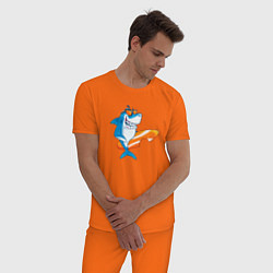 Пижама хлопковая мужская Акула серфер, цвет: оранжевый — фото 2