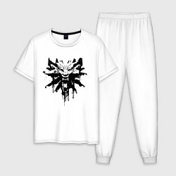 Пижама хлопковая мужская The Witcher подтеки лого, цвет: белый