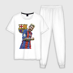 Пижама хлопковая мужская Лионель Месси Барселона Аргентинаа, цвет: белый