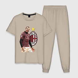 Пижама хлопковая мужская Zlatan Ibrahimovic Milan Italy, цвет: миндальный