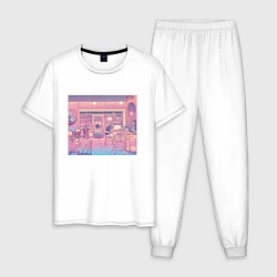 Пижама хлопковая мужская Vaporwave Coffee Shop, цвет: белый