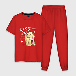 Пижама хлопковая мужская Японское кавайное масло, цвет: красный