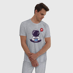 Пижама хлопковая мужская Астронавт с кружкой, цвет: меланж — фото 2