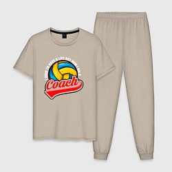 Пижама хлопковая мужская Волейбол - Тренер, цвет: миндальный