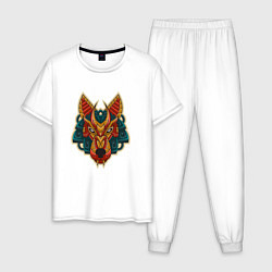 Пижама хлопковая мужская Злой волк орнамент, цвет: белый