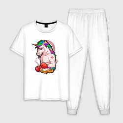 Пижама хлопковая мужская Единорог боксер, цвет: белый