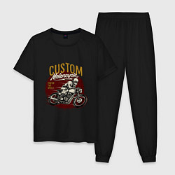 Пижама хлопковая мужская Ретро мотоцикл, цвет: черный