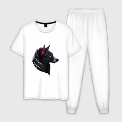 Пижама хлопковая мужская Черный волк, цвет: белый