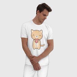 Пижама хлопковая мужская Love Cat, цвет: белый — фото 2