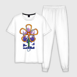 Пижама хлопковая мужская Flower carabiners, цвет: белый