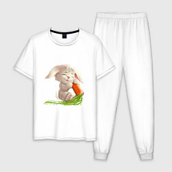 Пижама хлопковая мужская Солнышко с морковкой, цвет: белый