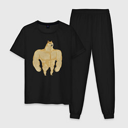 Пижама хлопковая мужская Мем собака качок DOGE, цвет: черный