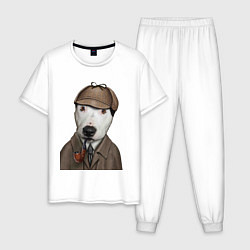 Пижама хлопковая мужская Собака Шерлок Холмс, цвет: белый