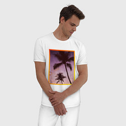 Пижама хлопковая мужская Пальмы закат рамка, цвет: белый — фото 2