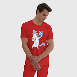 Пижама хлопковая мужская Unicorn Volleyball, цвет: красный — фото 2