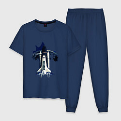 Пижама хлопковая мужская Полёт на орбиту!, цвет: тёмно-синий