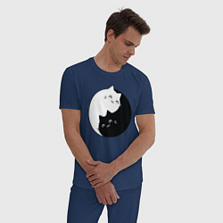 Пижама хлопковая мужская Инь Ян Котики, цвет: тёмно-синий — фото 2