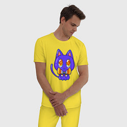 Пижама хлопковая мужская Милая кошечка, цвет: желтый — фото 2