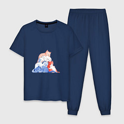 Пижама хлопковая мужская Стая котиков, цвет: тёмно-синий