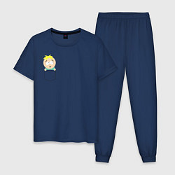 Пижама хлопковая мужская Баттерс в кармане, цвет: тёмно-синий