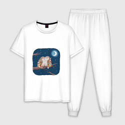 Пижама хлопковая мужская Ночные обнимашки, цвет: белый