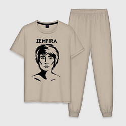 Пижама хлопковая мужская ZEMFIRA эскиз портрет, цвет: миндальный
