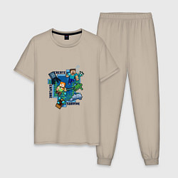 Пижама хлопковая мужская Майнкрафт Под водой, цвет: миндальный