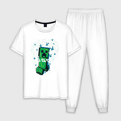 Пижама хлопковая мужская Крипер Creeper Minecraft, цвет: белый