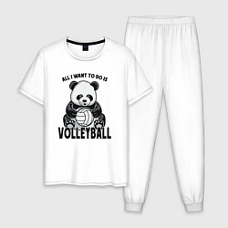 Пижама хлопковая мужская Volleyball Panda, цвет: белый