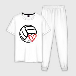 Пижама хлопковая мужская Love Volleyball, цвет: белый