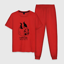 Пижама хлопковая мужская Floppa Cube, цвет: красный