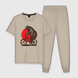 Пижама хлопковая мужская Медведь на велосиеде, цвет: миндальный