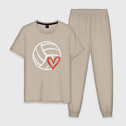 Пижама хлопковая мужская Love Volleyball, цвет: миндальный