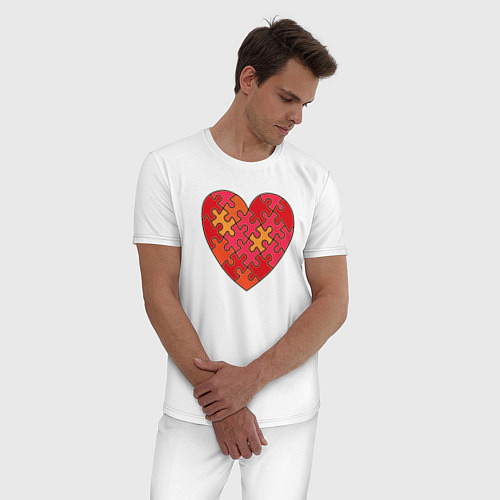 Мужская пижама Аутизм Пазл из сердца / Белый – фото 3
