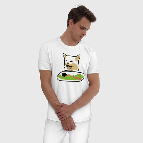 Мужская пижама Смадж кот мем за столом / Белый – фото 3