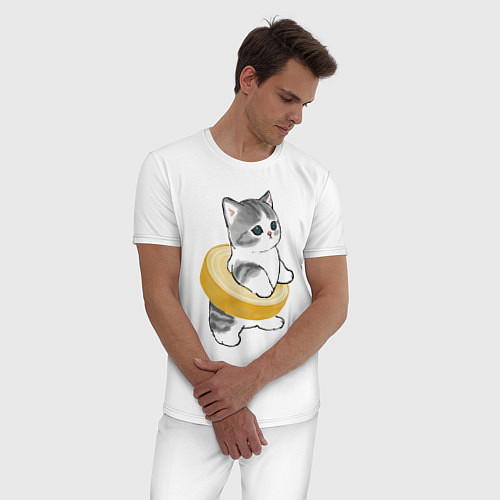 Мужская пижама Котёнок в бублике / Белый – фото 3